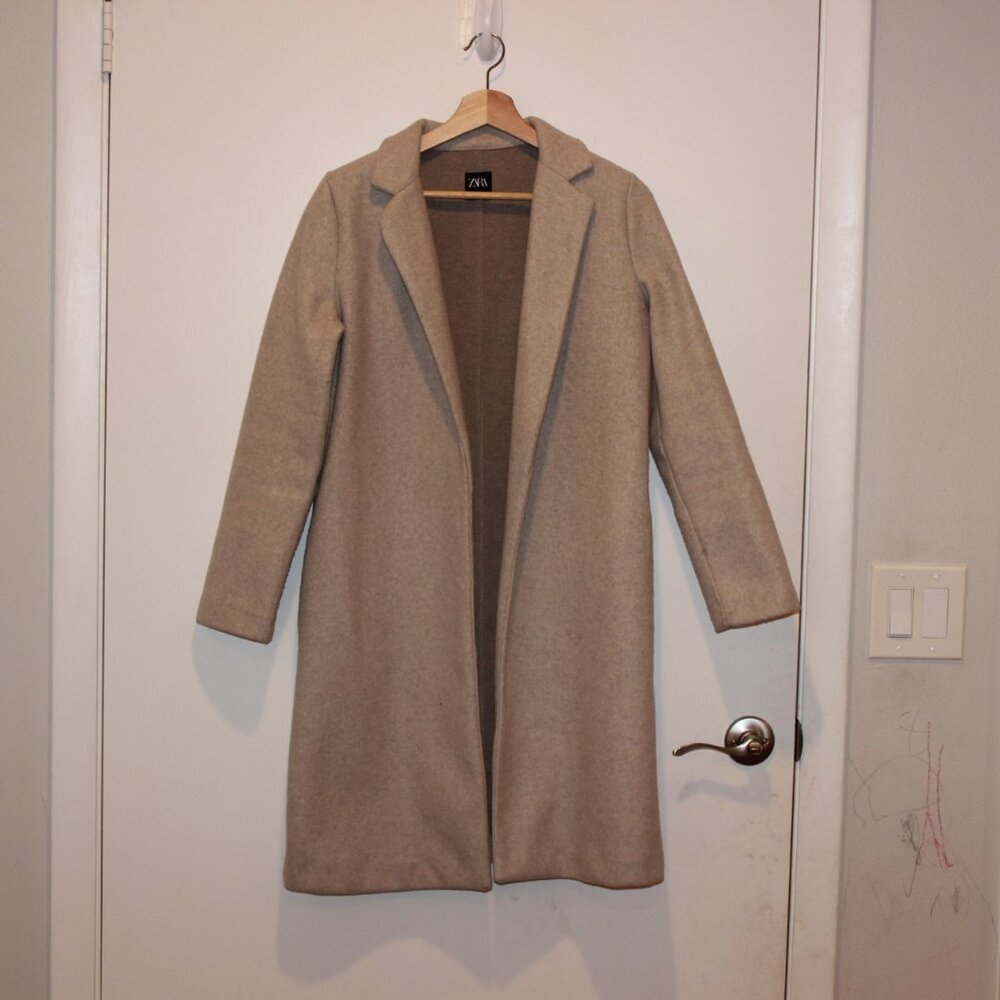 Zara Tan Blend Long SOvercoat Women's Size Small